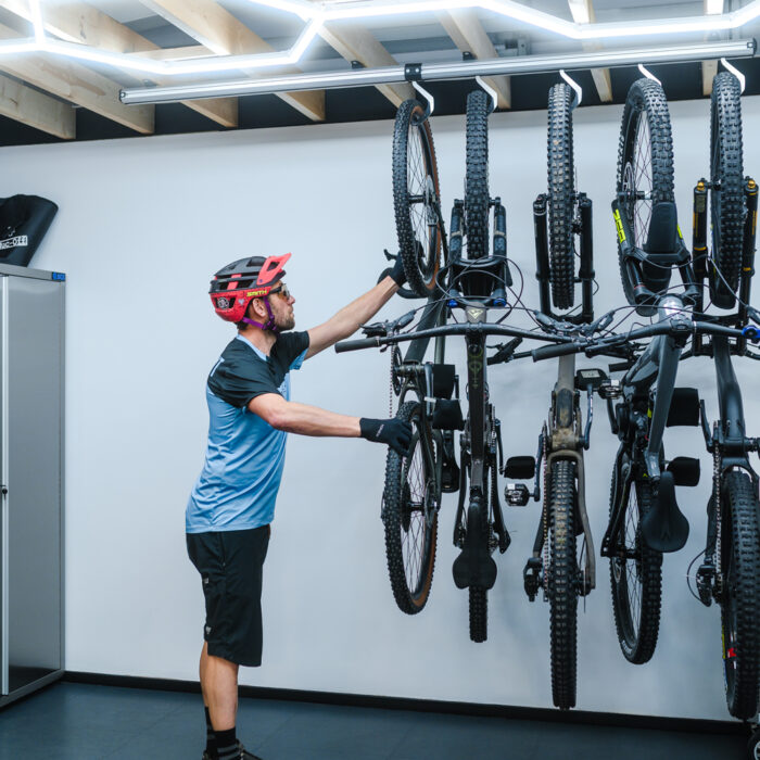 Stashed SpaceRail Bike Storage Systems / Ceiling / 4-bike 4 Stashed SpaceRail Bike Storage Systems / Ceiling / 4-bike